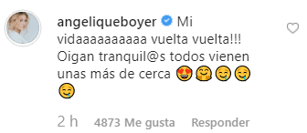 "Mi vida. ¡Vuelta, vuelta! Oigan tranquilos todos, vienen unas más de cerca", escribió la actriz en la publicación de su novio.