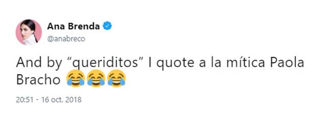 Y demostró que es fan de la telenovela, pues mencionó una de las fráses icónicas de Paola Bracho: "Queriditos".
<br>