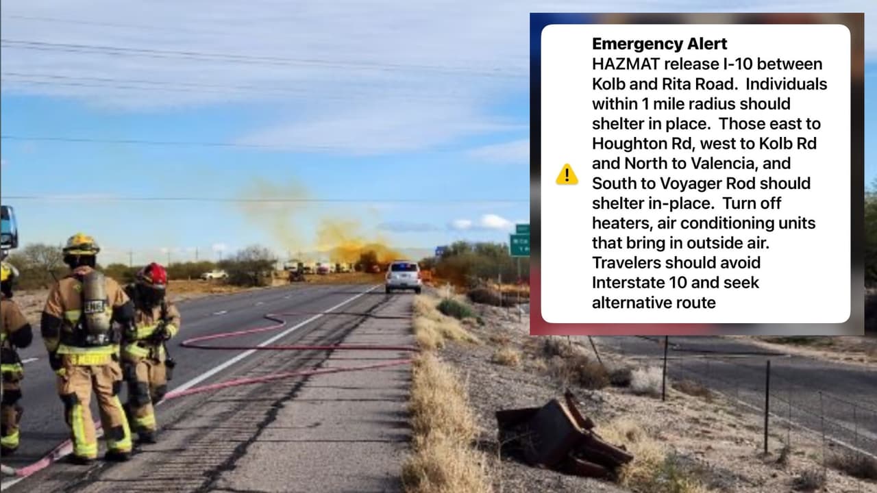 Derrame de ácido nítrico ocasiona cierre de la autopista I-10 al sureste de Tucson