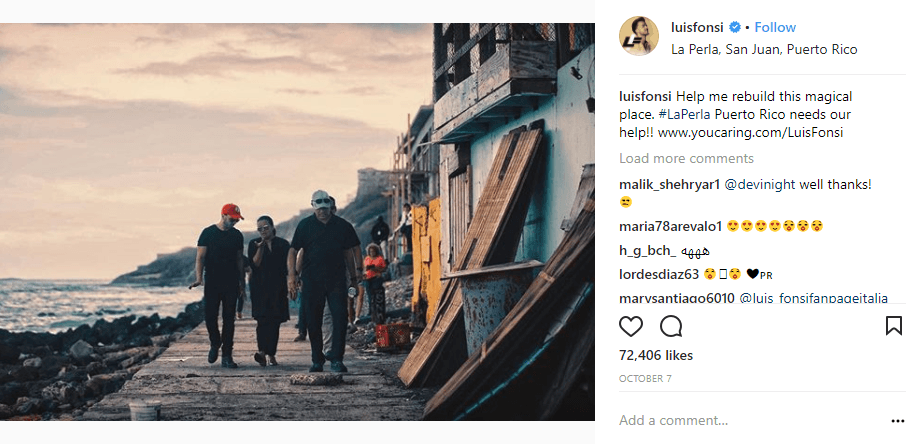 "Ayúdame a reconstruir este mágico lugar. La Perla, Puerto Rico necesita nuestra ayuda", así es como Luis Fonsi no paró de solicitar ayuda a todos sus seguidores para lograr la reconstrucción paulatina de La Perla.