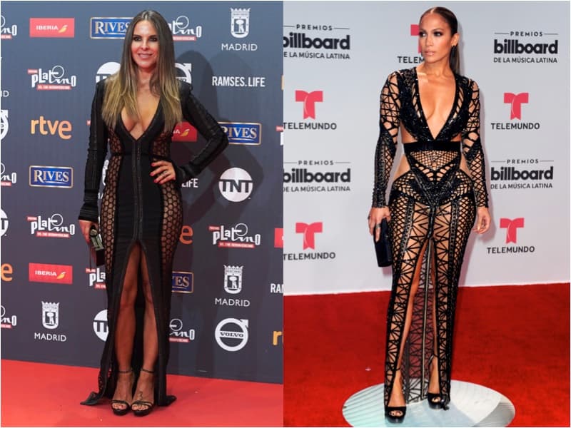 Kate del Castillo apareció en la alfombra roja de los premios Platino en España e julio con un vestido negro con huecos muy parecido al que usó Jennifer López el pasado mes de abril.