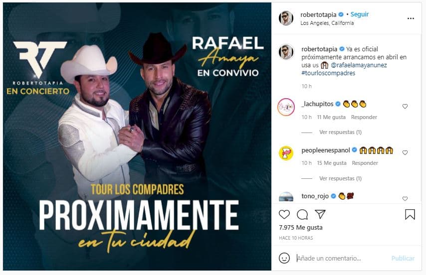 Tapia anunció el 'Tour Los Compadres', en el que el cantante y el actor visitarán diferentes ciudades de Estados Unidos, a partir de abril.
