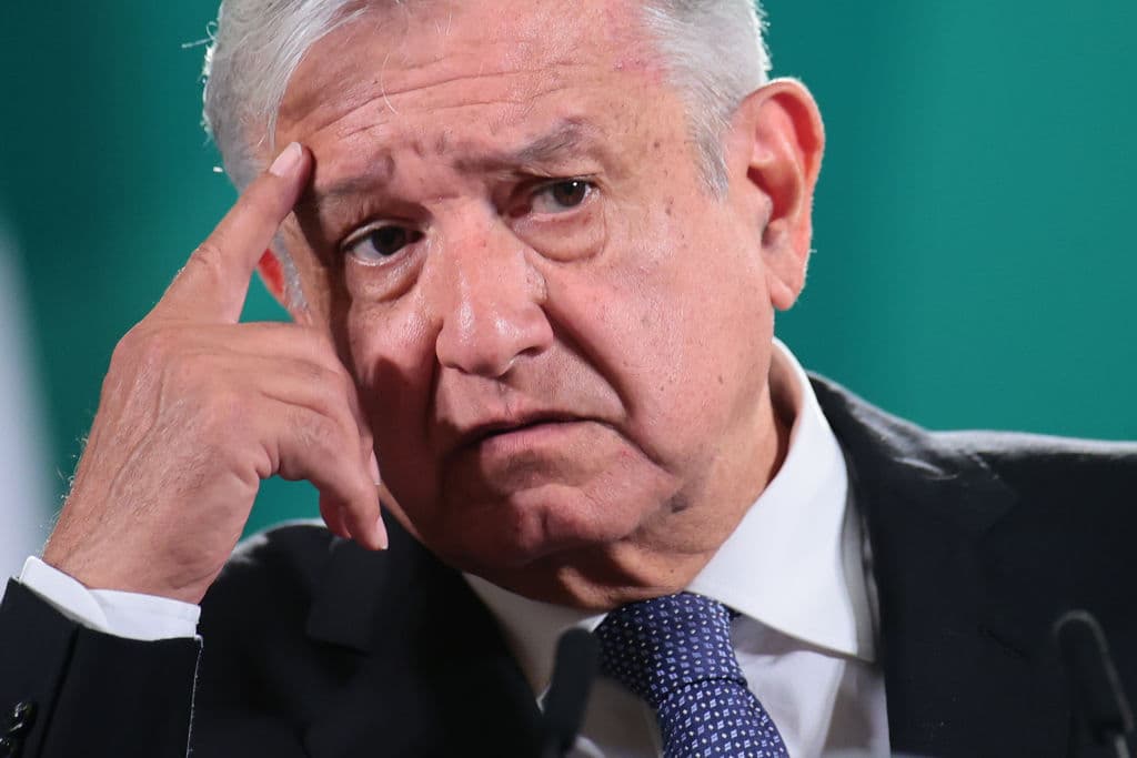 Andres Manuel Lopez Obrador president of Mexico speaks during the daily briefing at Palacio Nacional on May 28, 2021 in Mexico City.