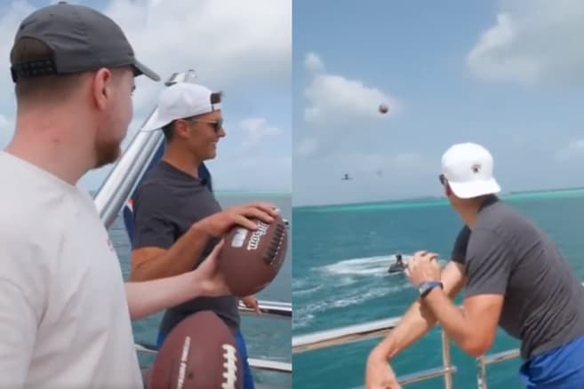 Tom Brady tumba dron en un reto lanzando desde un yate en movimiento