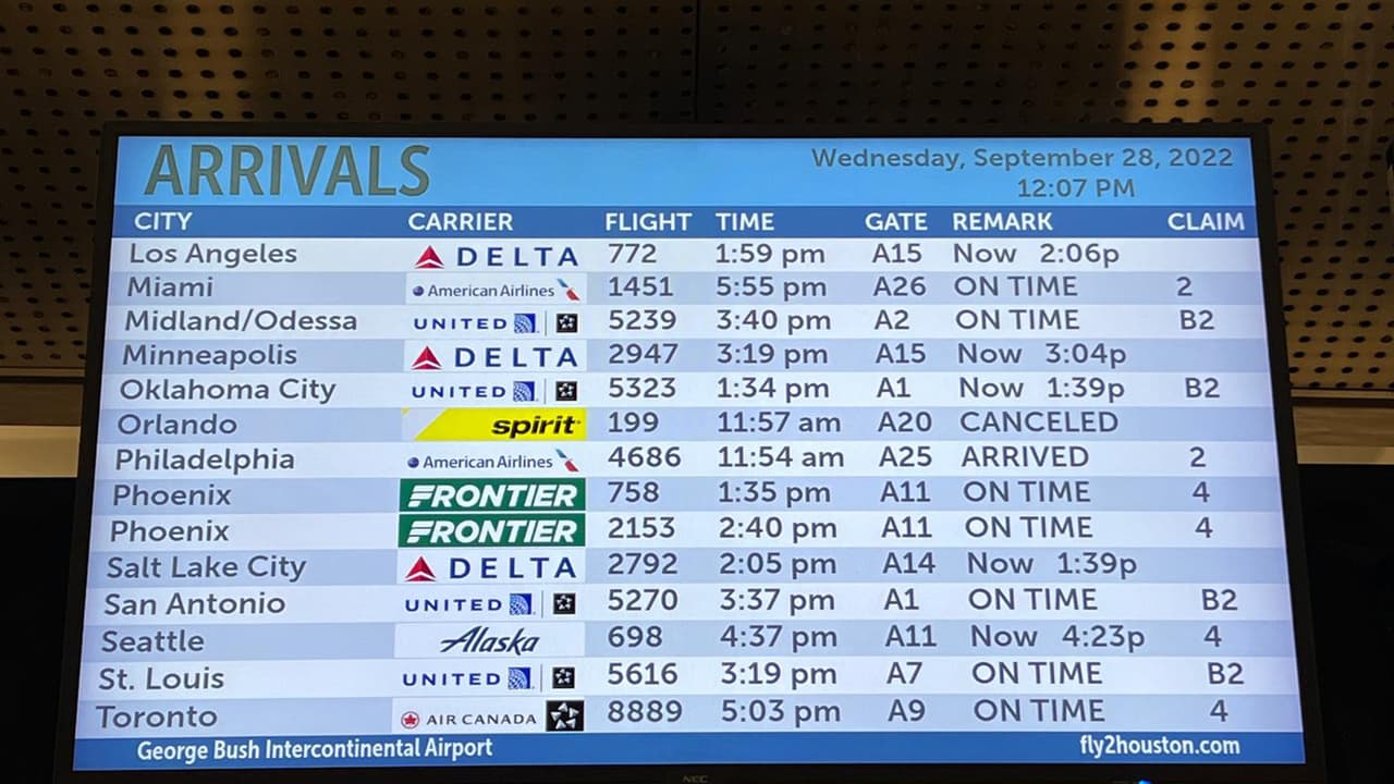 Se reportan al menos 36 cancelaciones en vuelos con destinos a ocho ciudades de Florida partiendo desde el aeropuerto Intercontiental George Bush en Houston.