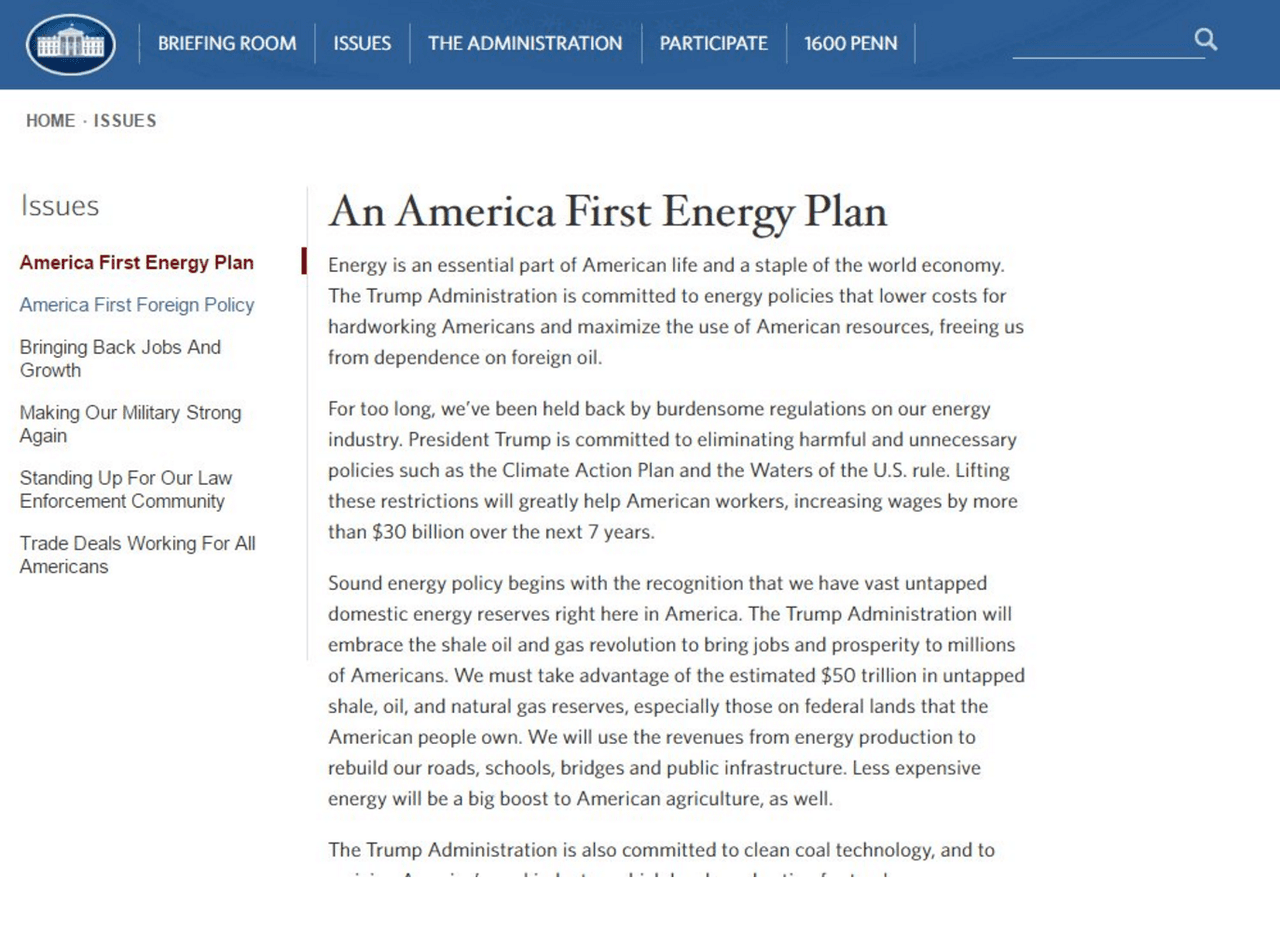 Las referencias al cambio climático son eliminadas del sitio web de la Casa Blanca 