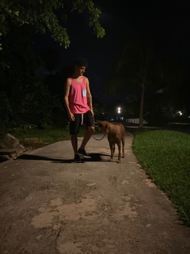 Sus días terminan de la mejor manera posible: con una caminata por su barrio con su compañero fiel.