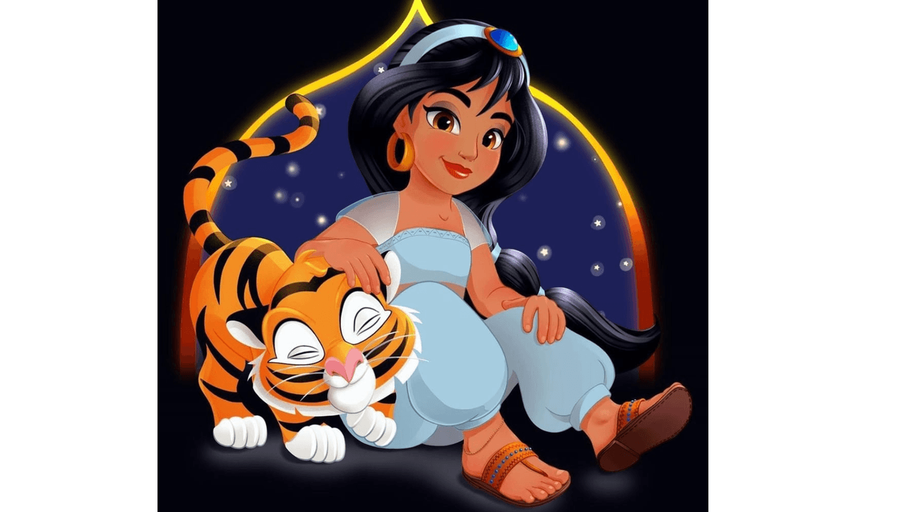 <b>Jazmín</b> es la coprotagonista de la película 'Aladdin'. Ashley respetó los colores y el outfit de la princesa, al igual que a Rajah, su fiel mascota a quien también lo dibujó en su versión infantil.