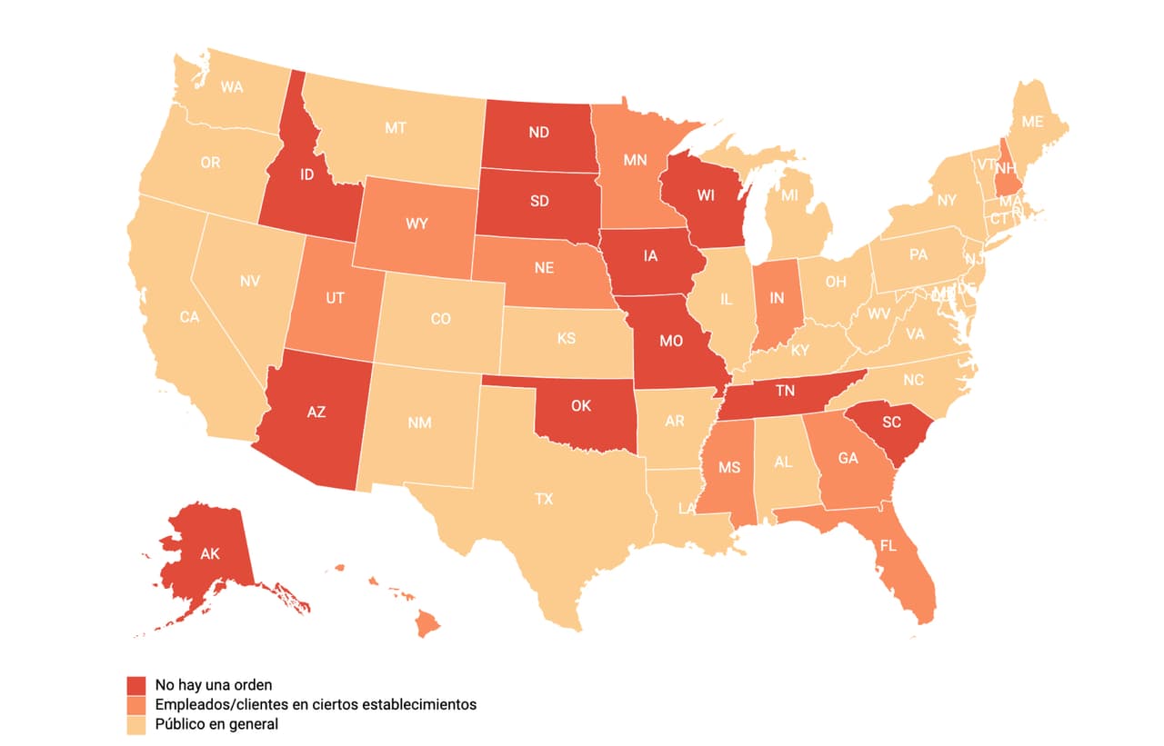 Cada vez más estados exigen el uso de mascarillas ante el avance del covid-19: te mostramos cuáles requieren portarlas 
