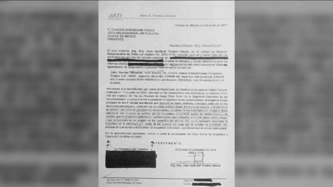 Documento firmado por el ingeniero Juan Torales Iniesta