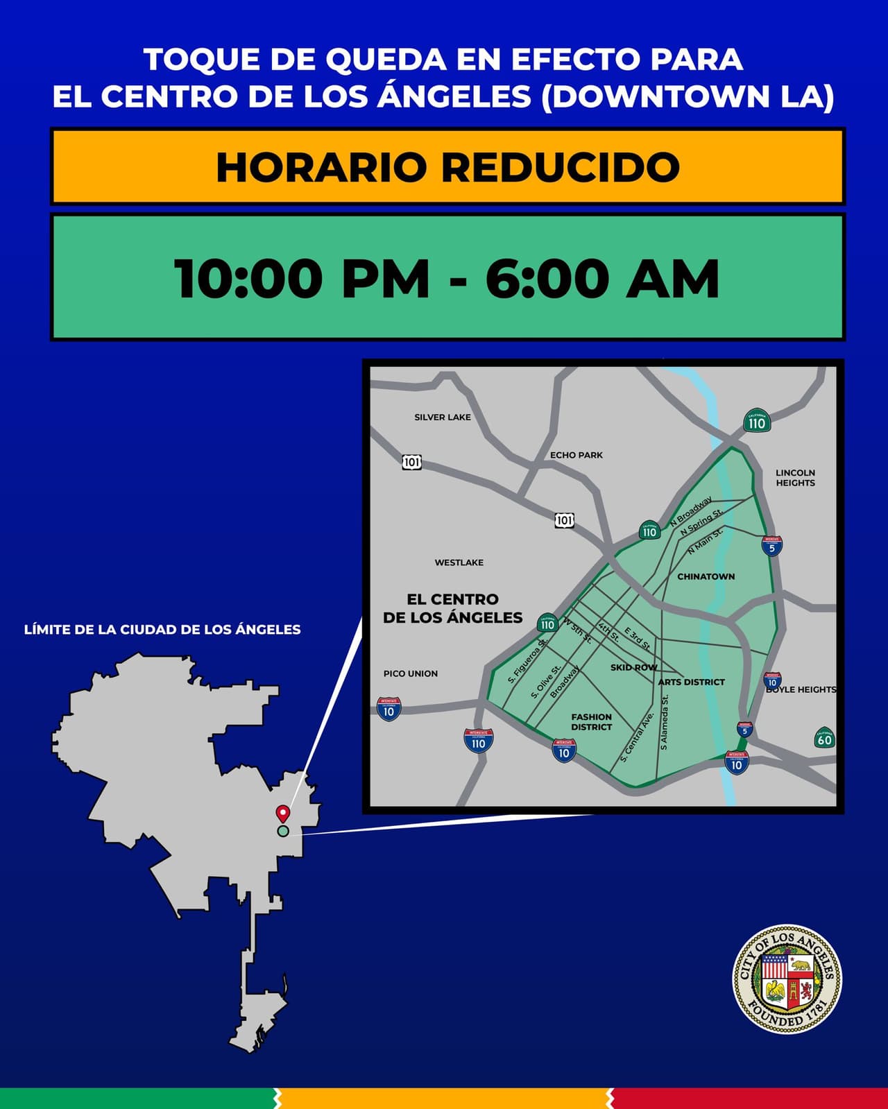 Se reduce el horario del toque de queda del centro de Los Ángeles.
