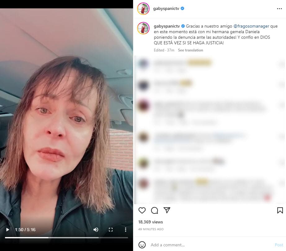 Gaby Spanic hace responsable a su excuñado, Ademar Nahúm Zacarías, de cualquier cosa que le pase a ella y a su familia.