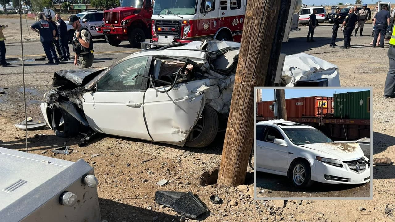 Se salva de milagro: el tren destroza su auto cuando intentaba cruzar las vías en Turlock