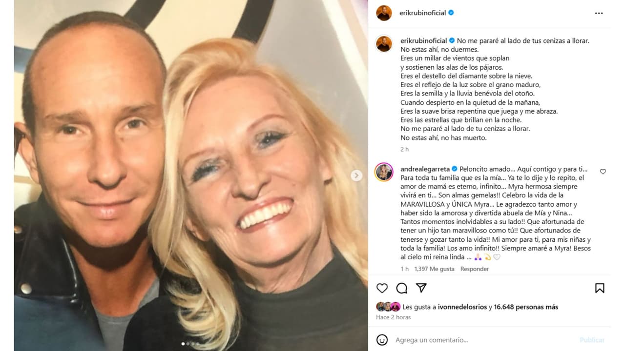 Así anunció Erik Rubín el fallecimiento de su madre.