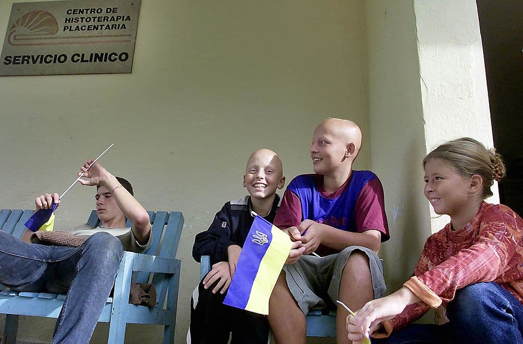 Child patients at the Hospital de Tarara, in Havana, Cuba, receiving medical attention in Cuba, in 2002.