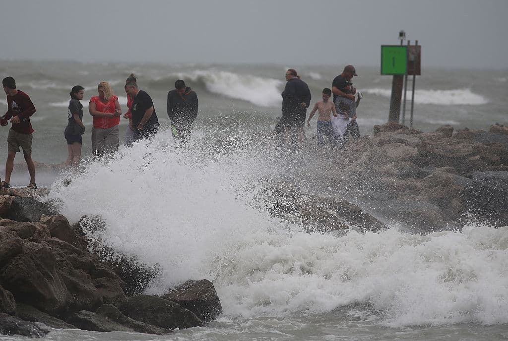 Personas se acercaron a la orilla de la playa en Venice para ver de cerca el mar agitado por la tormenta Colin
