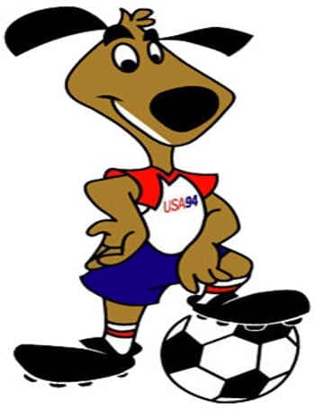 <b>Estados Unidos 1994 - </b>Striker, un perro futbolista que acompañó esta Copa del Mundo. Sus colores son los de la bandera del país.