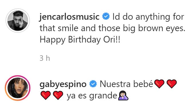 El cantante le dedicó el siguiente mensaje que 
<b>su expareja no tardó en comentar</b>: "Haría cualquier cosa por esa sonrisa y esos grandes ojos cafés. ¡Feliz cumpleaños Ori!".
<br>