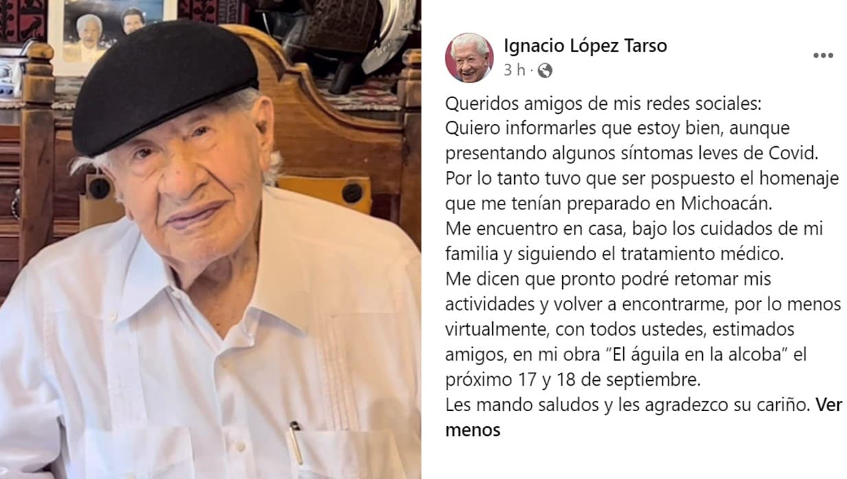 El actor Ignacio López Tarso confirmó en Facebook que presenta "síntomas leves de covid".