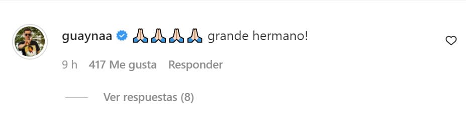 "¡Grande, hermano!", le escribió el puertorriqueño. 
<br>