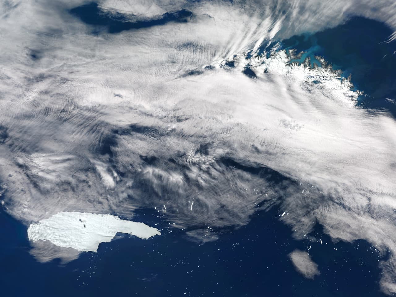 Satellite Imagery of Iceberg A-68A near South Georgia Island