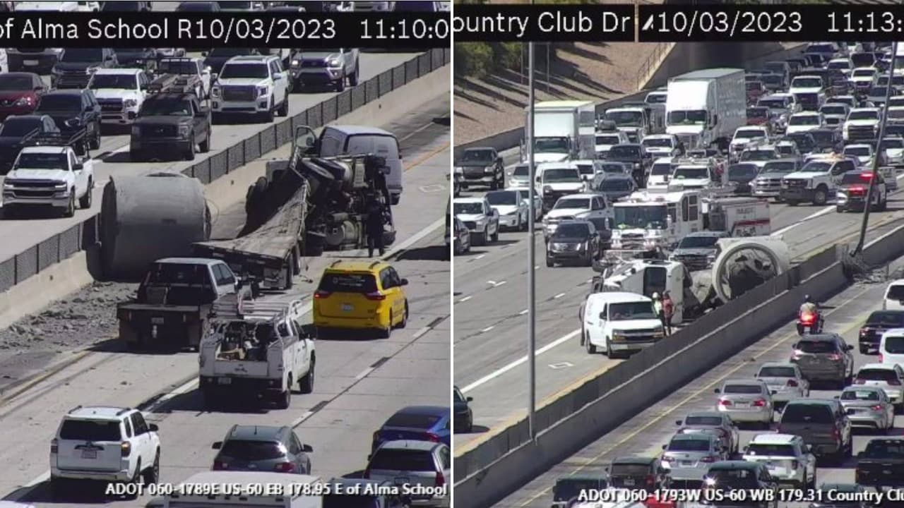 Volcadura provoca caos en la US 60 cerca de Alma School en Mesa; busca vías alternas
