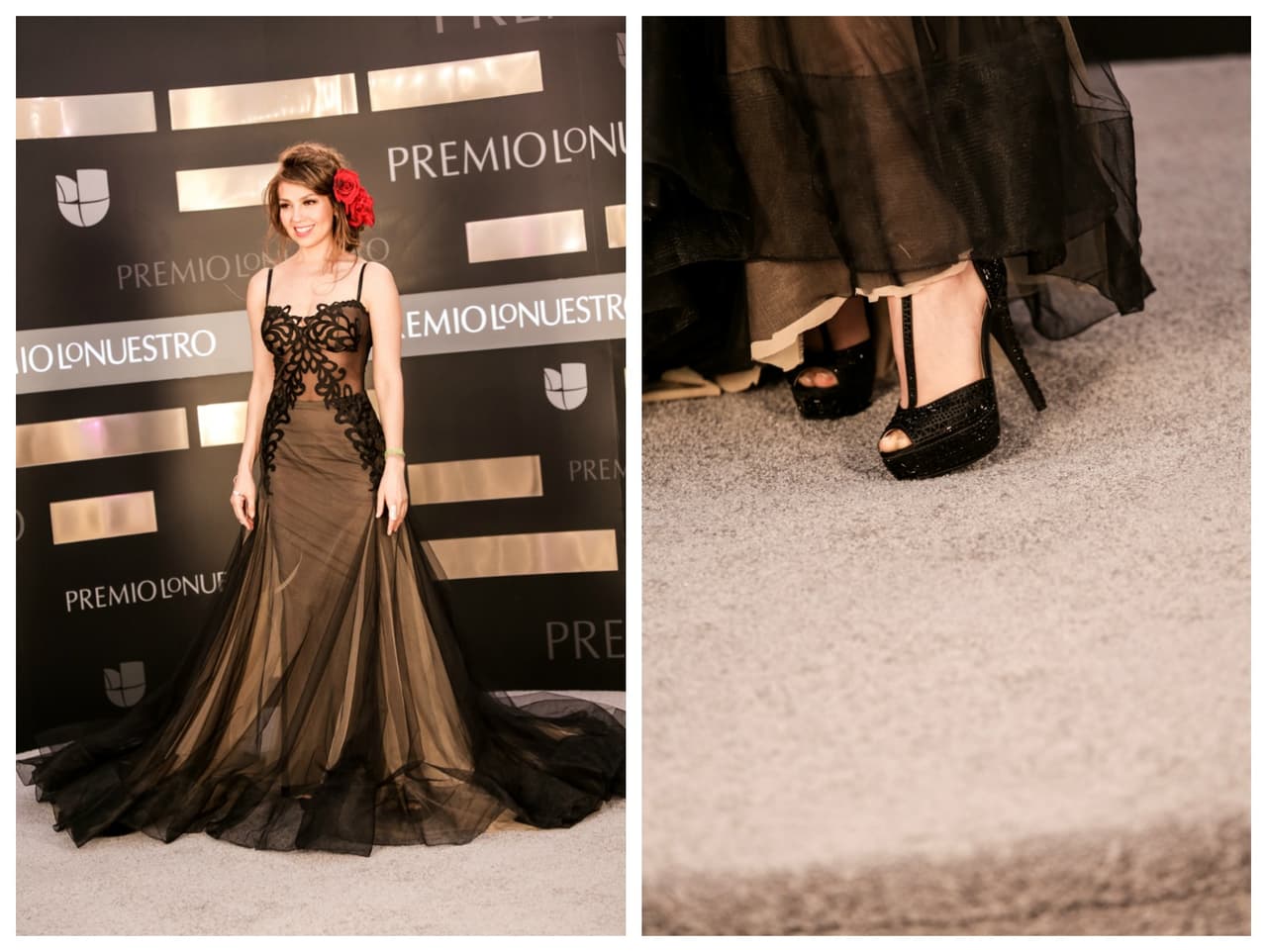 Thalía fue puro impacto por todas partes, de la cabeza con sus florecitas hasta los pies, con esos divinos zapatos.