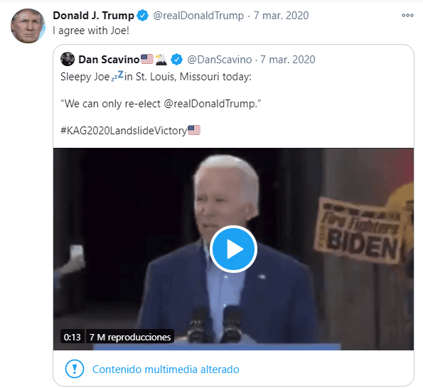 Captura de pantalla tomada de Twitter el 7 de enero de 2021.