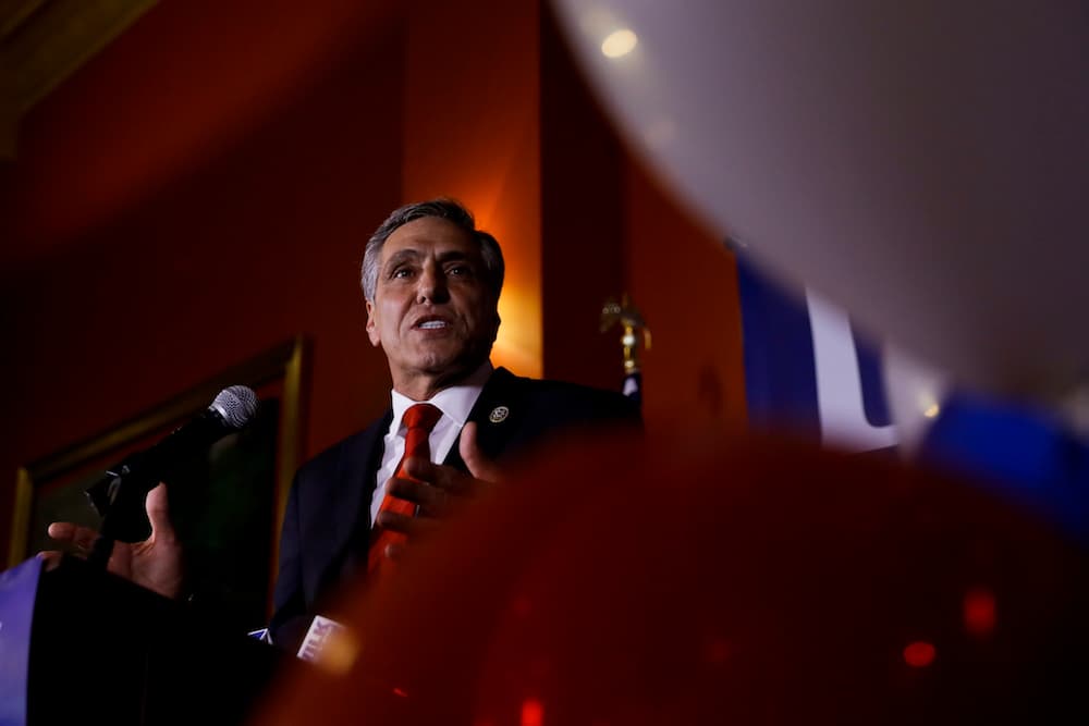 U.S. Rep. Lou Barletta, R-Pa., Republican primary candidate for U.S. Senate, talks to supporters during an election night results party, Tuesday, May 15, 2018, in Hazleton, Pa. (AP Photo/Matt Slocum)