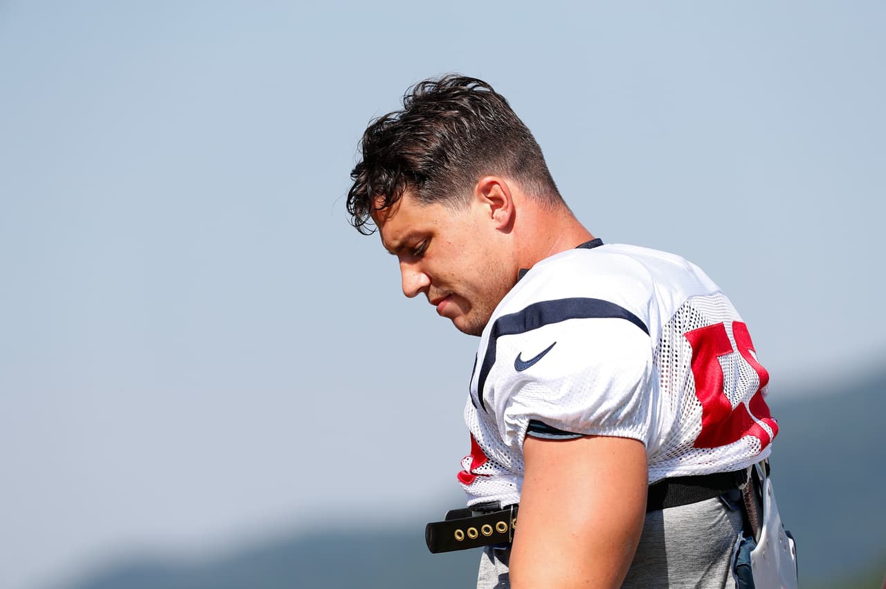 Houston Texans linebacker Brian Cushing (56) during practice at the Houston Texans training camp at the Greenbrier in White Sulphur Springs, West Virginia on August 4, 2017. (Matt Patterson via AP)