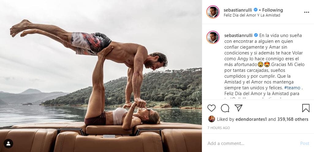 <b>Angelique Boyer y Sebastián Rulli,</b> una de las parejas consentidas de los amantes de las telenovelas, volvieron a demostrar que llevan una divertida relación. El argentino se puso romántico y le dedicó un mensaje a la actriz: "En la vida uno sueña con encontrar a alguien en quien confiar ciegamente y amar sin condiciones. Y, si además te hace volar como Angy lo hace conmigo, eres el más afortunado. Gracias mi cielo por tantas carcajadas, sueños cumplidos y por cumplir. Que la amistad y el amor nos mantenga siempre tan unidos y felices. Te amo. ¡Feliz Día del Amor y la Amistad para todos!".