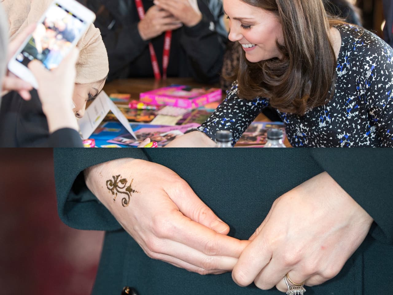 En su mano izquierda, la Duquesa aún llevaba la sombra del tatuaje de henna que le hizo Shajida Begum, el pasado 21 de febrero.