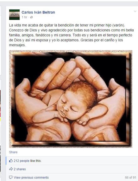 Beltrán y su esposa pierden hijo