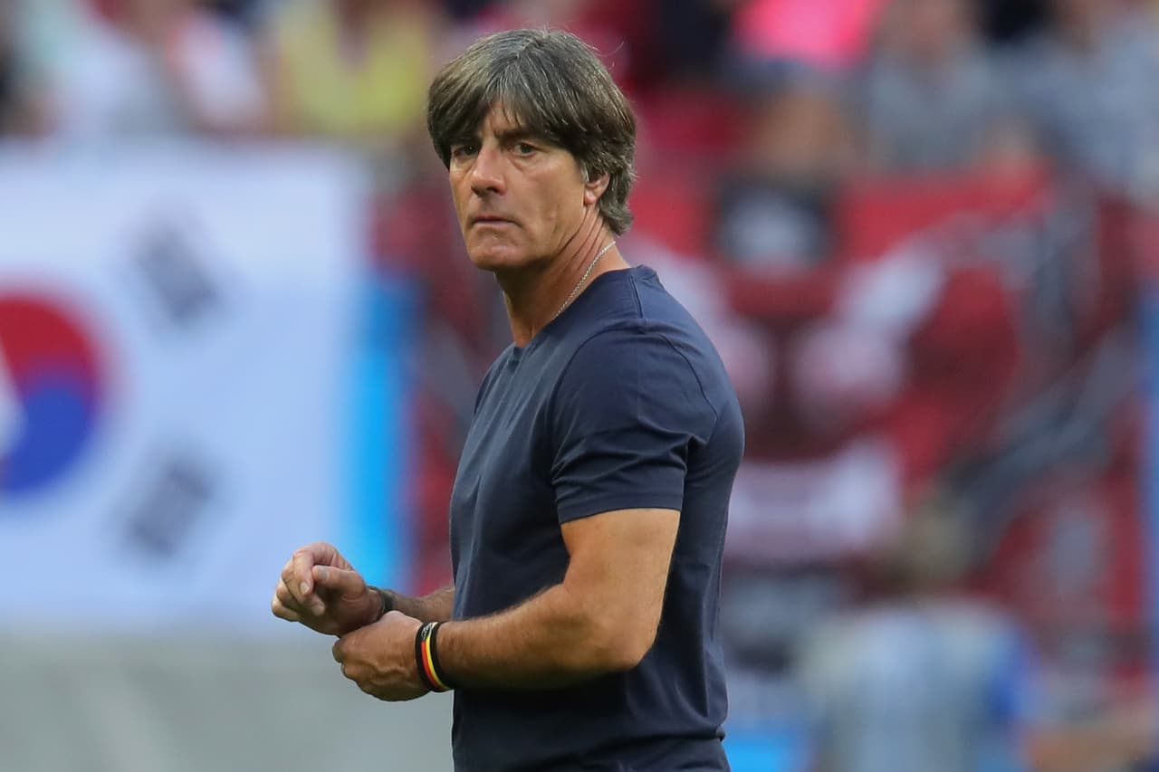 KAZAN, RUSSIA - JUNE 27: Joachim Loew, head coach of Germany walks over the field after loosing the 2018 FIFA World Cup Russia group F match between Korea Republic and Germany at Kazan Arena on June 27, 2018 in Kazan, Russia. (Photo by Alexander Hassenstein/Getty Images, )