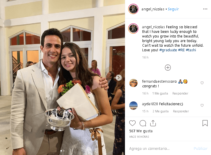 Nicolás
<b> <a href="https://www.instagram.com/p/ByG-vjMngtE/" target="_blank">publicó esta foto en Instagram</a></b> acompañada del siguiente mensaje: "Me siento tan bendecido de haber tenido la suerte de verte crecer y convertirte en la hermosa y brillante joven que eres hoy", escribió.