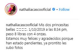 Además, dio detalles del nacimiento y prometió compartir más imágenes muy pronto.