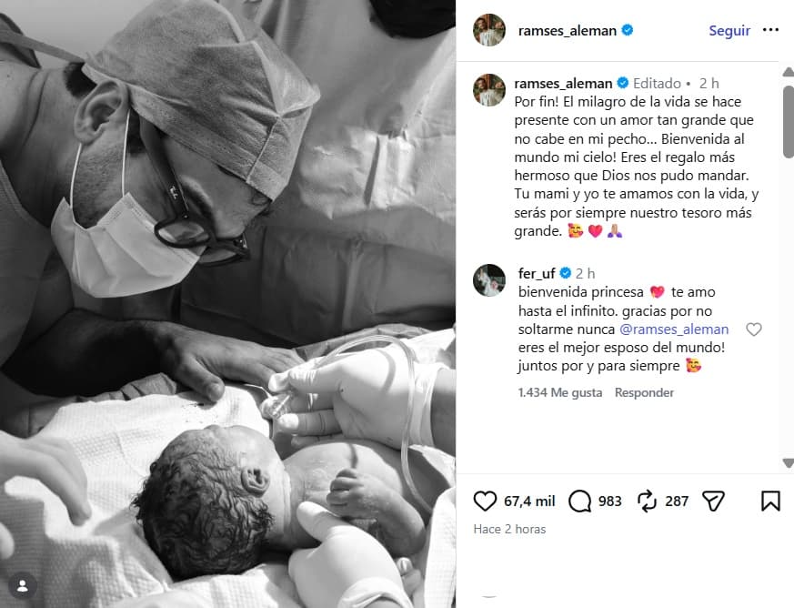 Fernanda Urdapilleta y Ramsés Alemán compartieron la primera foto de su hija.