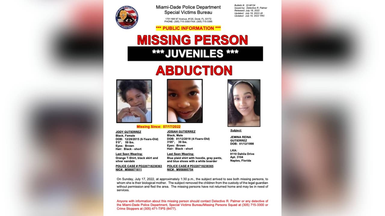 Policía de Miami-Dade busca a dos niños de 6 y 4 años que habrían sido secuestrados por su mamá