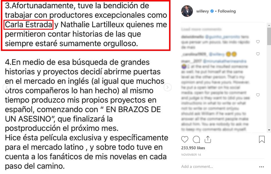 Finalmente, la productora también reveló que recibió un mensaje de William pidiéndole disculpas por mencionarla en el mensaje que iba dirigido a Juan Osorio en las redes sociales.