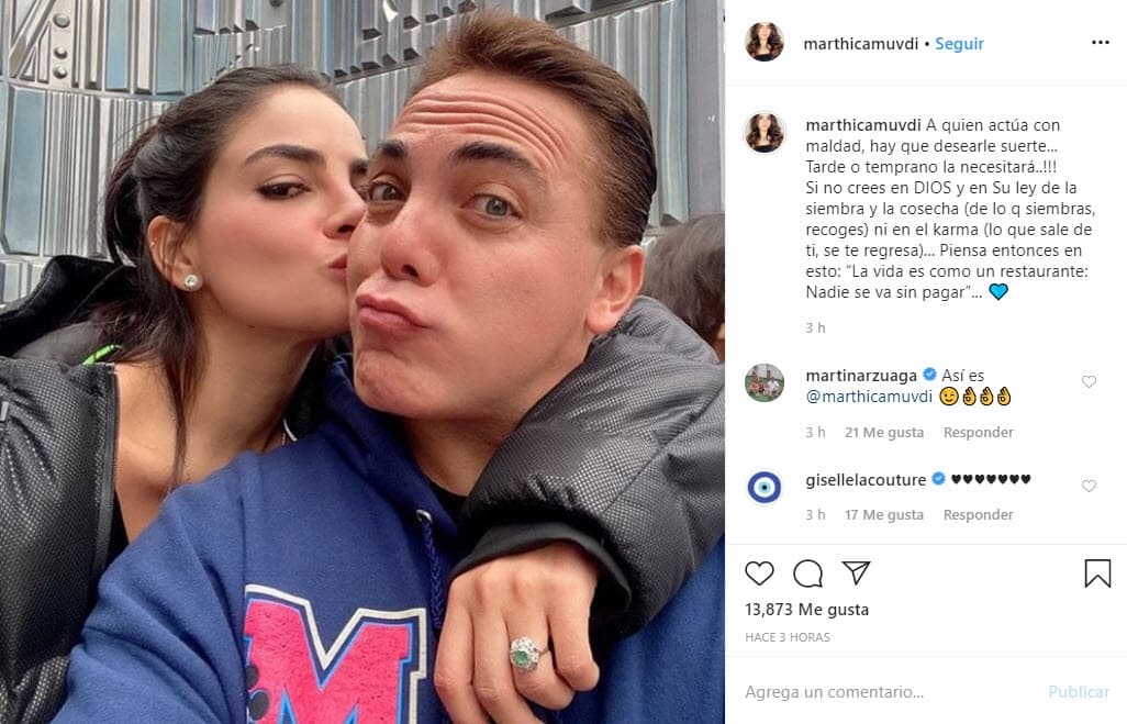 La mañana de este martes,
<b>Martha</b> compartió una fotografía al lado de Cristian que va acompañada de un mensaje.
<br>