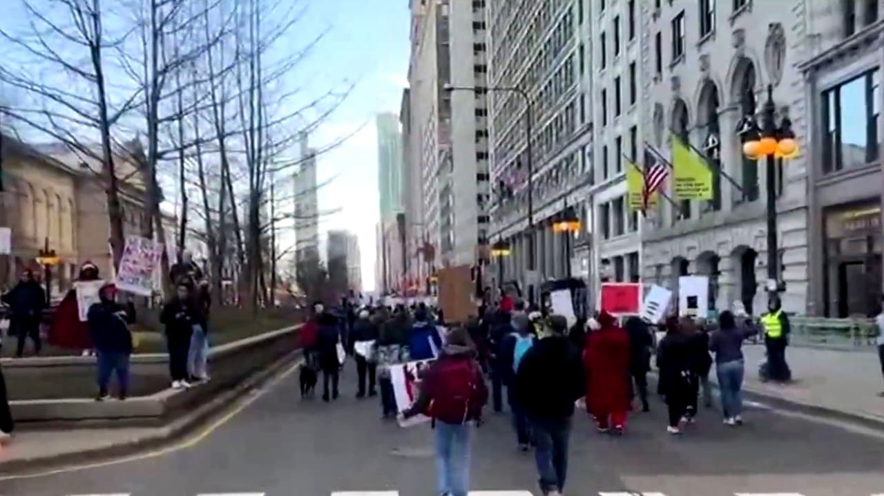 “No queremos reyes, queremos presidente”: Manifestantes avanzan por Michigan Ave por No Kings Day