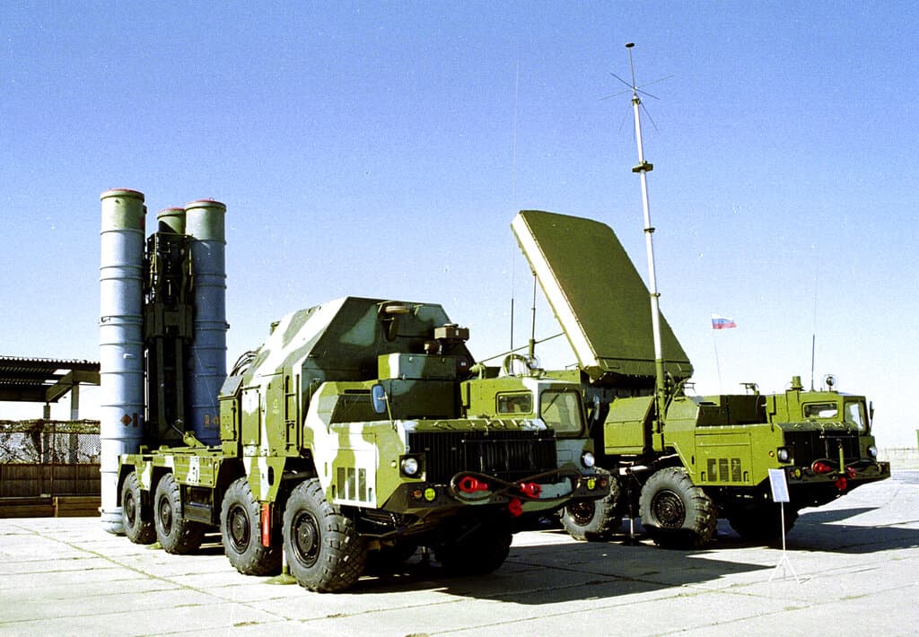 In this 2001 file photo, an S-300 air-defense missiles launcher, left, and a S-300 missiles guidance station, right, are seen at an undisclosed location in Russia.