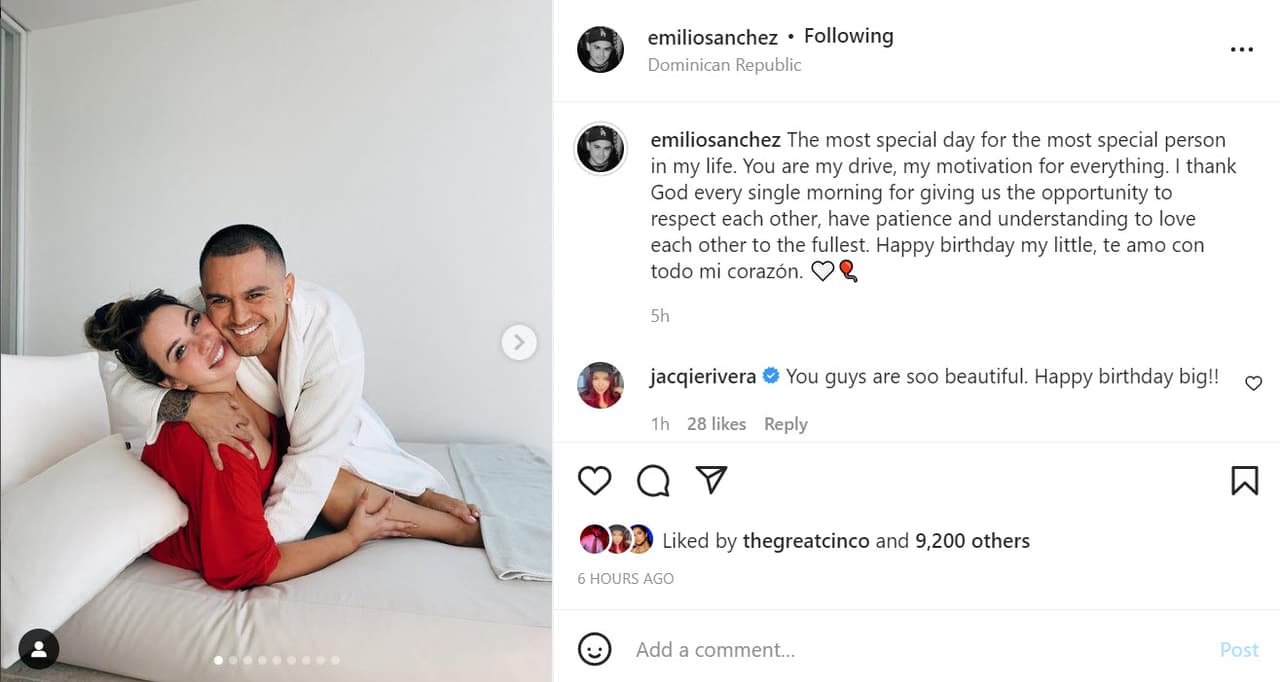 "El día más especial para la persona más especial de mi vida. Eres mi impulso, mi motivación para todo. Doy gracias a Dios cada mañana por darnos la oportunidad de respetarnos, tener paciencia y comprensión para amarnos al máximo", le escribió el fotógrafo.