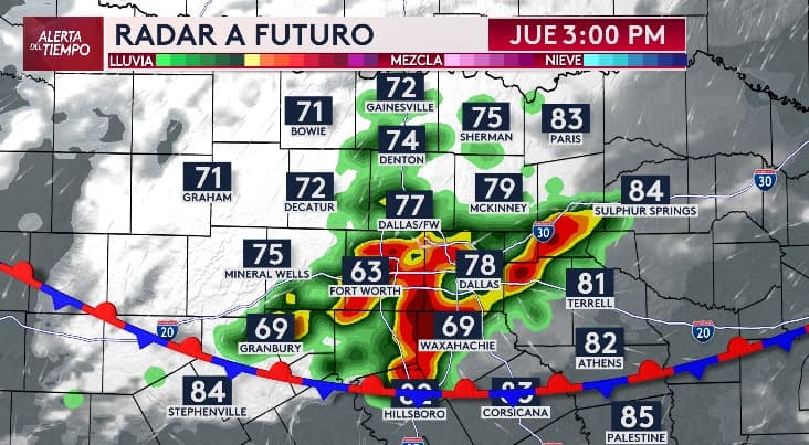 <b>A las 3 de la tarde, se pronostican tormentas en la mayoría del Metroplex</b>, incluyendo Dallas y Fort Worth, con intensidad de moderada a intensa. Es importante tomar precauciones.