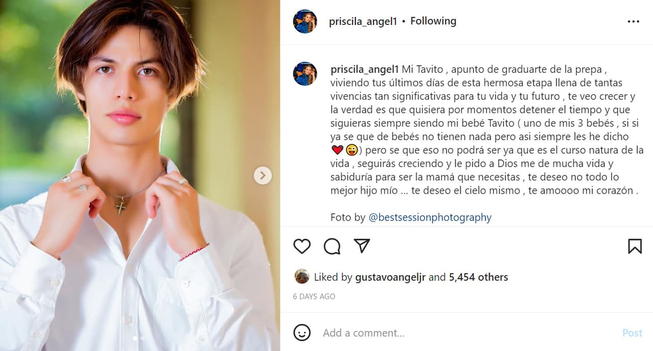 Justo una semana antes de la graduación, Priscila Ángel colgó esta foto de 'Tavito' para dedicarle unas palabras ahora que se encamina hacia la universidad. 
<br>