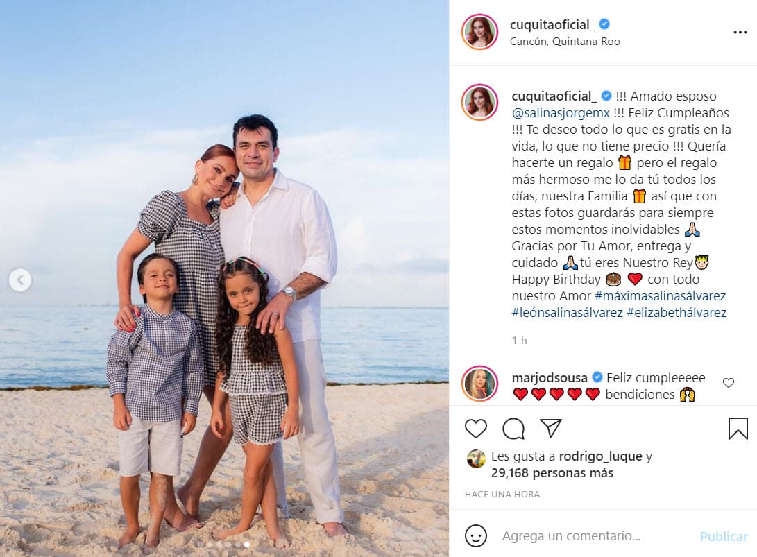 "Amado esposo Jorge Salinas, ¡Feliz Cumpleaños!", se lee al inicio de la publicación.
<br>