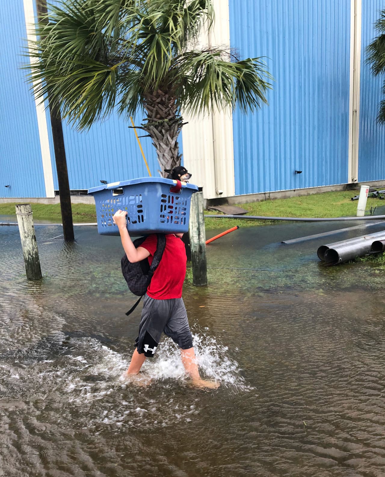 Un residente de St Marks, Florida, saca de su casa sus pertenencias sobre las calles que ya comienzan a inundarse.