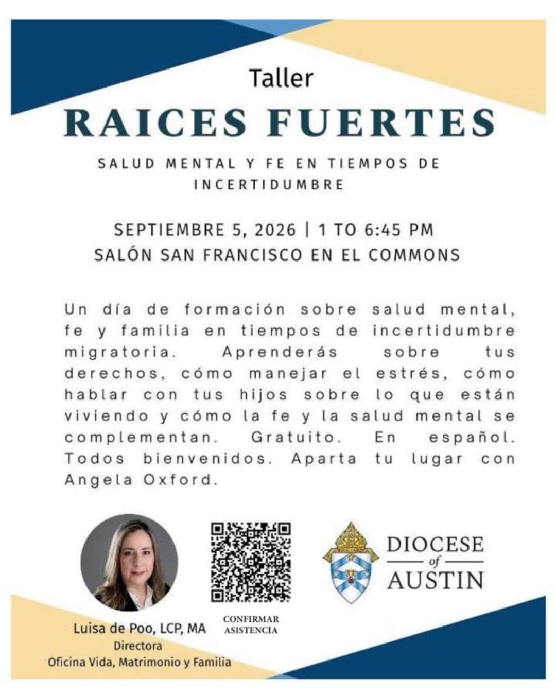 Este sábado 5 de septiembre, la Diócesis de Austin te invita al taller gratuito!!