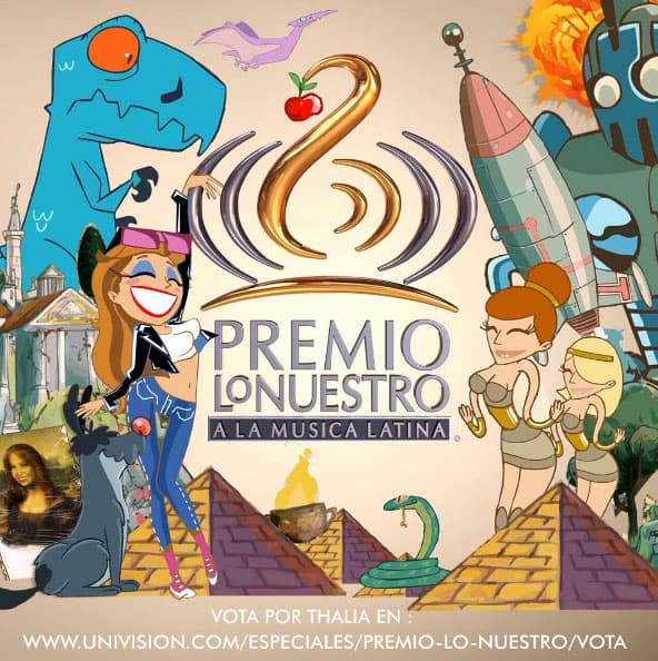 Thalía aprovechó las animaciones del video para promover sus nominaciones a
<b><a href="http://www.univision.com/especiales/premio-lo-nuestro">Premio Lo Nuestro 2017</a></b>, con varios momentos del clip.