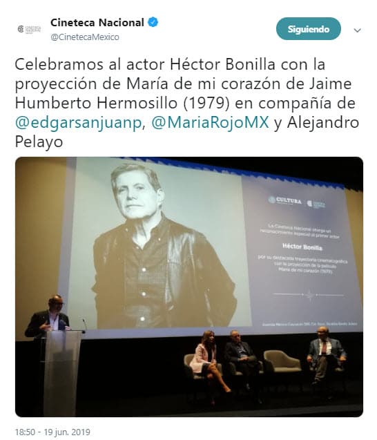 En medio de su lucha contra el cáncer, el actor Héctor Bonilla recibió un homenaje por parte de la Secretaría de Cultura de México y la Cineteca Nacional, por sus más de 5 décadas de trayectoria actoral.
<br>